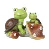 Garden Statue Cute Frog Face Turtles Figurines,Solar Powered Resin Animal Sculpture with 3 Led Lights for Patio,Lawn, Garden Decor