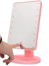 Portable 360 Degree Rotation Touch Induction Tabletop Cosmetic Mirror (Option: Pink 16 lights)